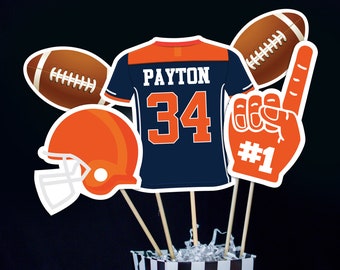 Football Party Centerpieces in Navy Orange - Printable Football Birthday Party Centerpieces - Football Decorations in Orange and Navy