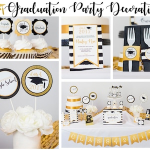 Graduation Party Decorations - Printable Graduation Party - Gold Black ...