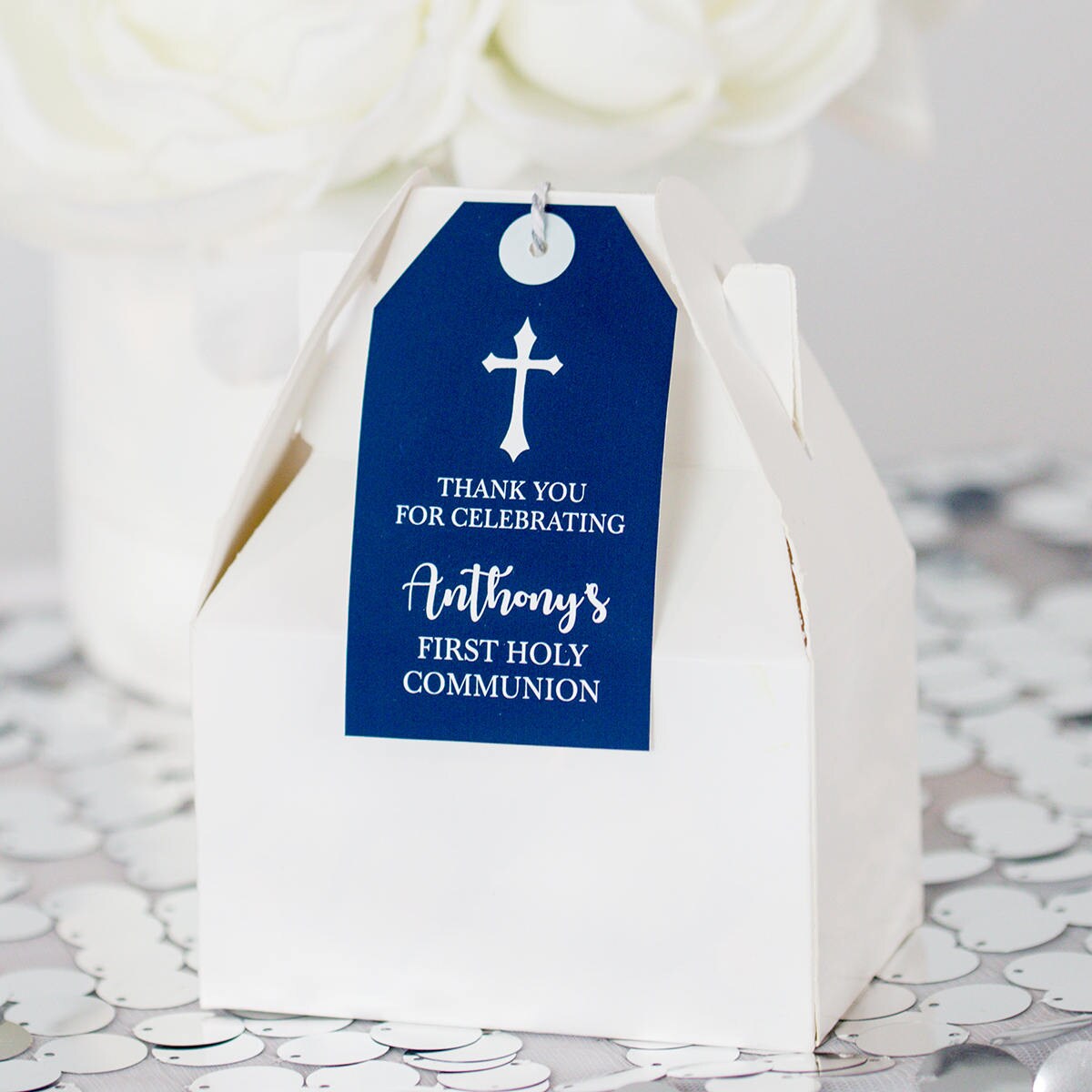 First Communion Favor Tags in Navy and White Navy Blue First - Etsy