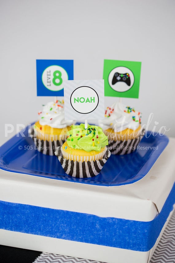 Video Game Party Cupcake Topper Printable Video Game Birthday Party