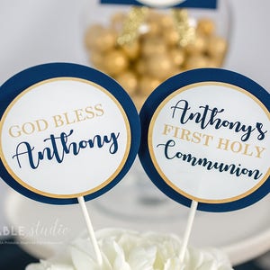 Kommunion Mittelstücke, erste Kommunion Tischdekoration in Marine und Gold - Mittelstücke für die erste Kommunionparty in Marine und Gold