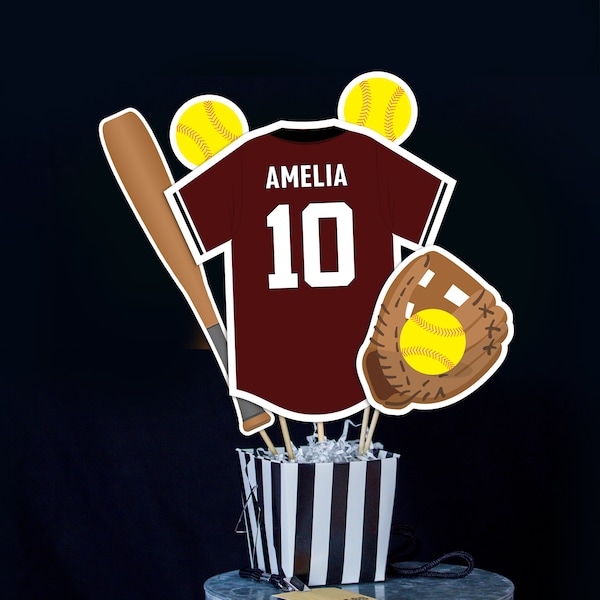 Softball Centerpieces in Maroon Printable Softball Table Decorations Instant Download Maroon Softball Banquet Cutouts Graduation Decor