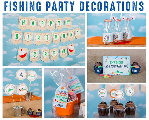 50 Pcs Fish Happy Birthday Banner Gone Fishing Party Decorations