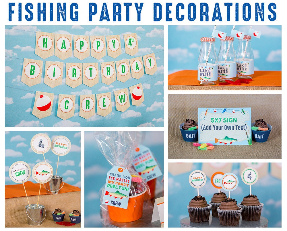Fishing Party Decorations Instant Download Gone Fishing Party Decorations  O'fishy ONE Party Decorations by Printable Studio 