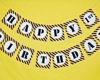 Banner de cumpleaños de construcción, banner de construcción de descarga instantánea, banner de cumpleaños de construcción imprimible con camión volquete - Constructor