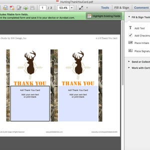 Hunting Thank You Card Hunting Party Thank You Card Printable Hunting ...