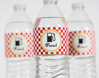 Etiquetas para bebidas de combustible de carrera, etiquetas para agua para fiestas de autos, etiquetas para combustible de carrera imprimibles, etiquetas para bebidas de cumpleaños de autos de carrera de Printable Studio