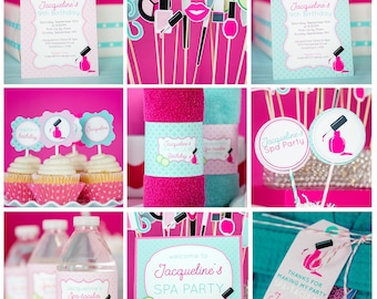 Spa Birthday Decorations, Instant Download Spa Birthday Party, Printable Spa Birthday Party, Pink Spa Party Decorations, Spa Decorations