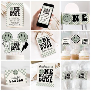 ONE Happy Dude Partydekoration in Sage Happy Dude Party RIESIGE druckbare One Happy Dude Set Jungen 1