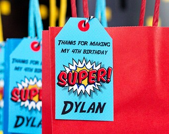 Superhero Favor Tag, Boys Superhero Thank You Tag, Blue Superhero Hanging, Superhero Birthday Favor Tag