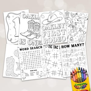 Pagine da colorare di cowboy, primo libro da colorare di rodeo stampabile, pagine di attività da cowboy, attività per feste di compleanno da cowboy, giochi di società stampabili