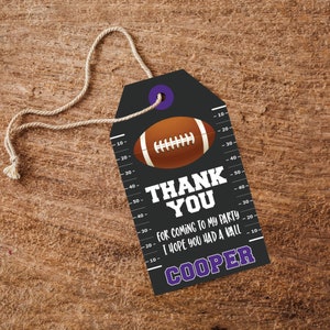 Football Favor Tags in Purple Printable Football Party Favor Tags Instant Download Football Favors Football Birthday Party Thank You Tags