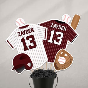 Editable Maroon Baseball Centerpieces, Baseball Party Table Decorations in Maroon (digital file)