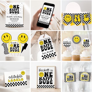 Editable ONE Happy Dude Party Decorations in Yellow Happy Dude Party HUGE Printable One Happy Dude Set Boys 1st Birthday Ideas