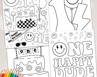 Pagine da colorare di One Happy Dude, giochi e attività per feste da tizio stampabili (file digitale)