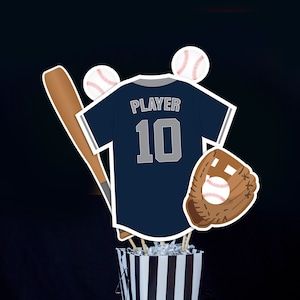Baseball Centerpieces in Navy Blue Printable Baseball Table Decorations Instant Download Baseball Cutouts in Silver and Blue