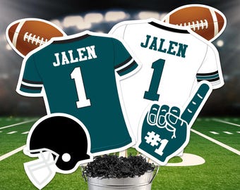 Football Centerpieces in Teal, Printable Football Birthday Party Centerpieces, Instant Download Teal Black Football Banquet Centerpieces