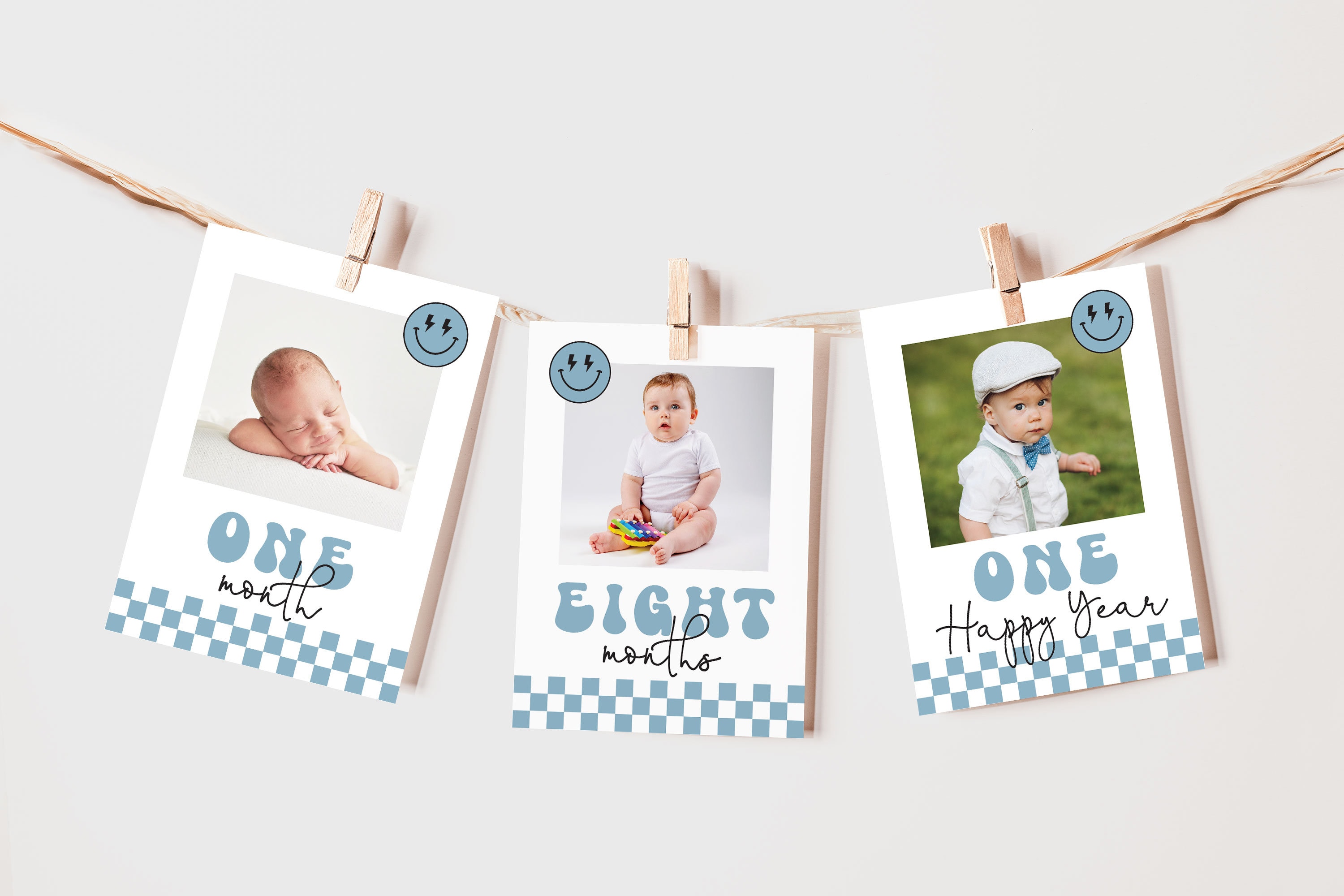 Editable One Happy Dude Birthday Banner in Blue Monthly Photo Banner First Birthday Photo Banner Digital Happy Dude Banner in Blue