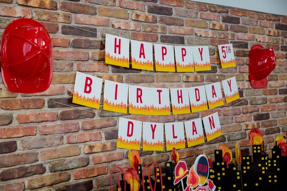Fireman Birthday Banner - Instant Download Fireman Happy Birthday Banner - Printable Firefighter Banner - Flame Banner by Printable Studio Il_570xn