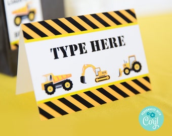 Construction Party Food Labels - Printable Construction Food Tent - Construction Birthday Party Food Labels -Construction Party Buffet Signs
