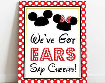 Placa "Temos Orelhas, Digam Saúde!" - Download Instantâneo - Placa para Festa do Mickey e da Minnie Mouse - Placa para Festa do Mickey e da Minnie Mouse para Imprimir (arquivo digital)
