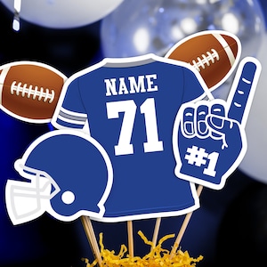 Football Centerpieces in Royal Blue - Printable Football Birthday Party Centerpieces - Football Party Decorations in Royal Blue Silver