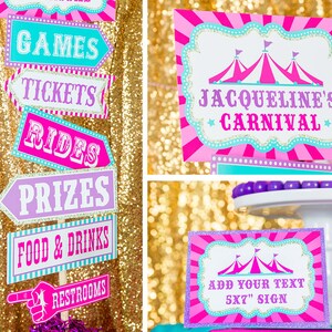 Carnival Party Signs Instant Download Carnival Birthday Party Signs Circus Party Signs Pink Carnival Directional Signs by Printable Studio image 2