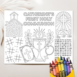 Editable Communion Placemat, First Communion Coloring Page, Communion Activity Page First Communion Party Activities Printable Communion