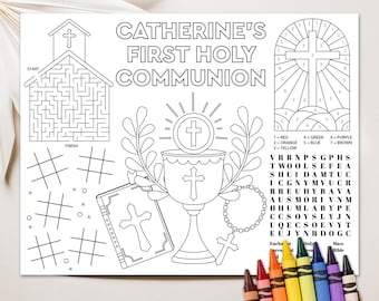 Editable Communion Placemat, First Communion Coloring Page, Communion Activity Page First Communion Party Activities Printable Communion