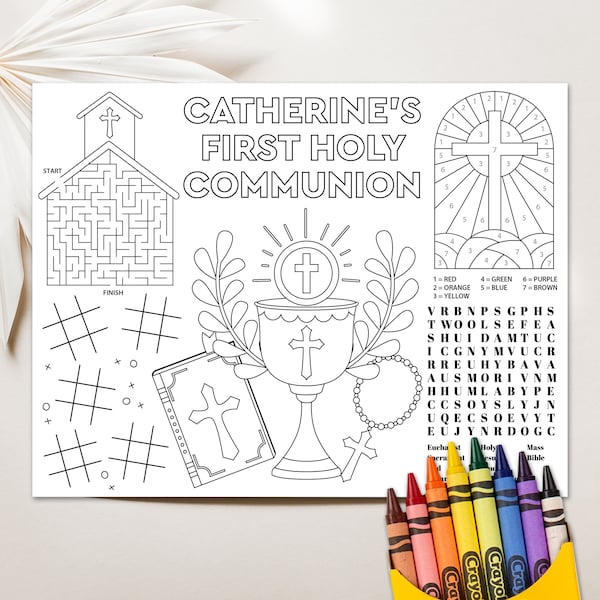 Editable Communion Placemat, First Communion Coloring Page, Communion Activity Page First Communion Party Activities Printable Communion