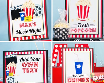 Movie Party Signs in Red, Instant Download Red Movie Party Signs in Red, Movie Night Signs by Printable Studio