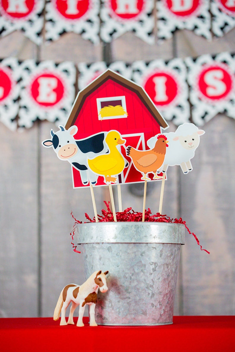 Farm Party Centerpieces in Red Instant Download Farm Party Etsy