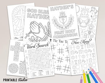 First Communion Activity Pages, Editable Coloring Canva Template 8004 (Digital Download)