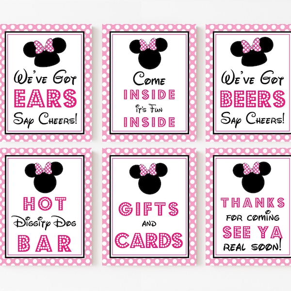Minnie Mouse Party Signs in Light Pink - Instant Download Minnie Mouse Party Signs - Printable Set of Minnie Mouse Signs by Printable Studio