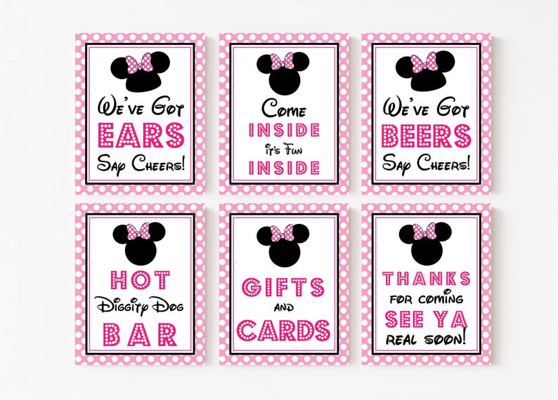 Minnie Mouse Party Signs in Light Pink - Instant Download Minnie Mouse Party Signs - Printable Set of Minnie Mouse Signs by Printable Studio image 1