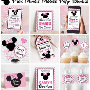 Minnie Maus Geburtstags Dekoration - Rosa Minnie Maus Party Dekoration - Minnie Maus Geburtstagsparty in Hellrosa von Printable Studio
