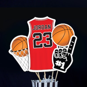 Centrotavola da basket in rosso nero, centrotavola da festa da basket stampabili in rosso bianco, centrotavola da banchetto da basket rosso