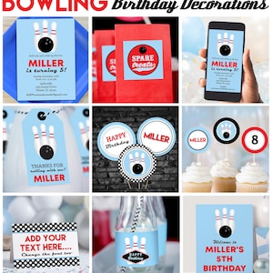 Bewerkbare bowling-verjaardagsfeestversieringen, afdrukbaar bowling-verjaardagsfeest, jongens bowling-verjaardagsversieringen in blauw door afdrukbare studio