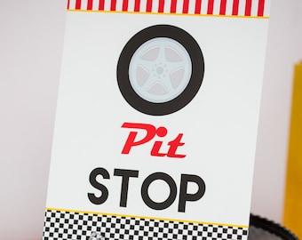 Pit Stop Sign - Instant Download Race Car Party Pit Stop Sign Red Race Car Birthday Party Sign by Printable Studio