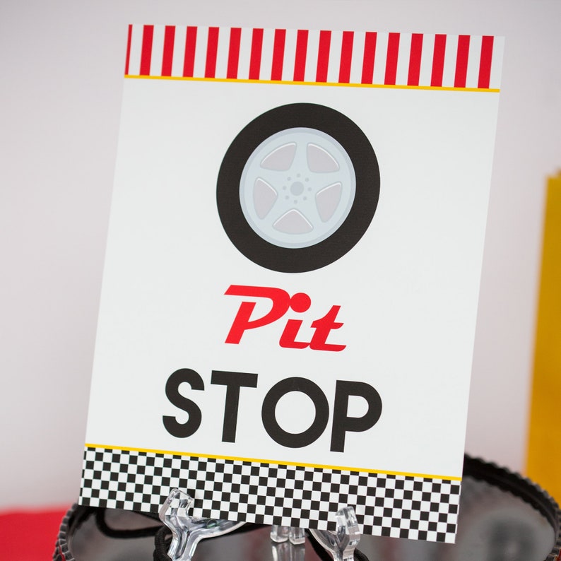 Pit Stop Sign Instant Download Race Car Party Pit Stop Sign Red Race Car Birthday Party Sign by Printable Studio image 1