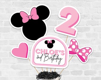 Centros de mesa de Minnie en rosa pastel, centros de mesa Oh Two-oodles, centros de mesa para fiestas de Minnie (archivo digital)