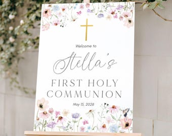 Wildflower First Communion Welcome Sign with Gold Accents (Digital Download)