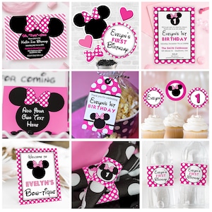 Minnie Maus Party Dekoration, Minnie Maus Geburtstagsdeko, Minnie Maus Geburtstagsdeko in Hell von Printable Studio