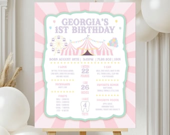 Carnival 1st Birthday Milestone Board, Pastel Colors (Digital File)