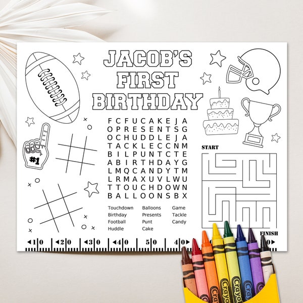 Football Party Coloring Page Football Placemat Football Activity Page Football Birthday Party Activities Printable Football Party Games