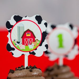 Farm Party Cupcake Topper Printable Barnyard Party Cupcake Toppers Farm Cupcake Toppers by Printable Studio image 2