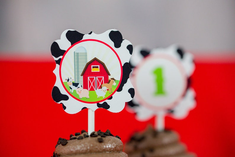 Farm Party Cupcake Topper Printable Barnyard Party Cupcake Toppers Farm Cupcake Toppers by Printable Studio image 2