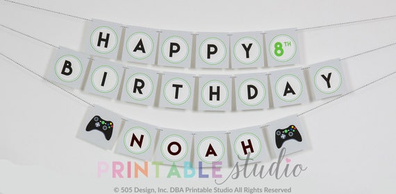Video Game Birthday Banner Instant Download Gamer Party Banner