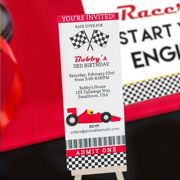 Race Car Birthday Invitation Printable Race Car Ticket Style Invitation Red Race Car Invitation by Printable Studio