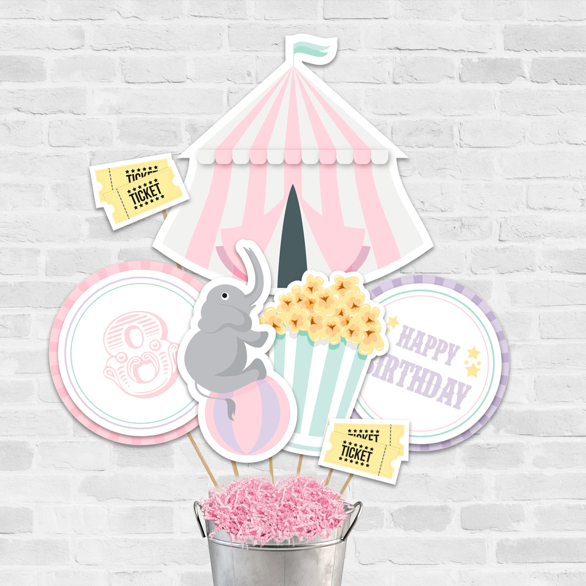 Carnival Party Centerpieces in Pastel Pink Purple Mint, Carnival First Birthday Centerpieces, Pastel Circus Party Centerpieces